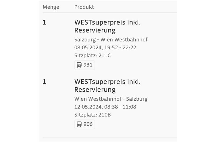 Salzburg Wien Westbahn Ticket 8 5 - Flugtickets & Bahntickets - Bild 1