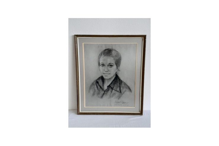 H384 gerahmte Kohlezeichnung Portrait - Gemlde & Zeichnungen - Bild 1