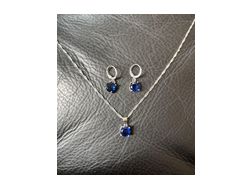 925 Silber Sterling Schmuckset Blau Kristall - Sets - Bild 1