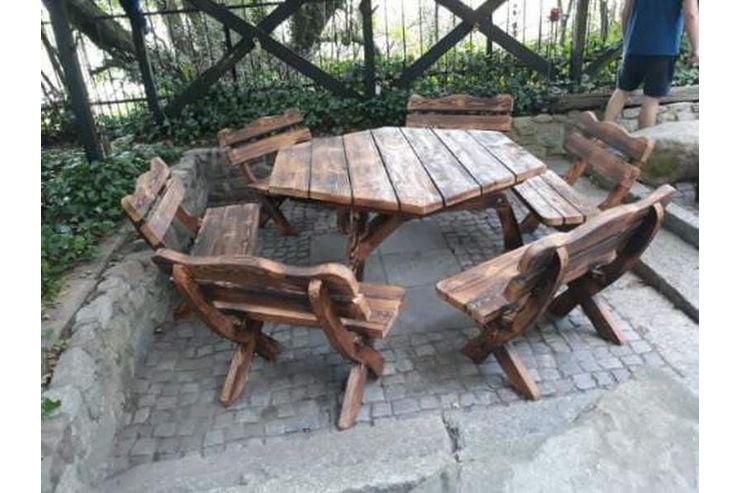 GartenmbelSechseckiger Tisch 6 Sthlen dunkel - Garnituren - Bild 1