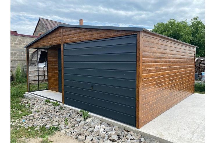 6x6m Blechgarage Eichenholzoptik Tor Anthrazit - Baustoffe & Hausbau - Bild 1