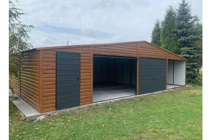 Blechgarage 8x7 Gerthaus Walnuss Graphit - Gartenhuser & Pavillons - Bild 1