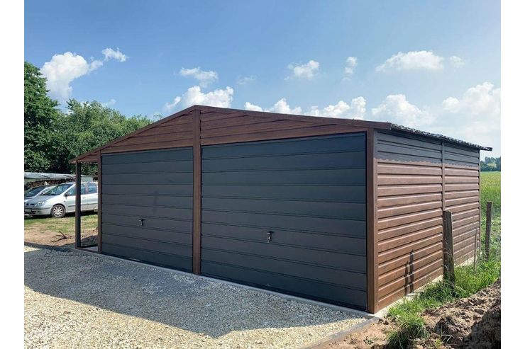 Blechgarage 6x7m Walnuss Graphit Tor - Gartenh�user & Pavillons - Bild 1