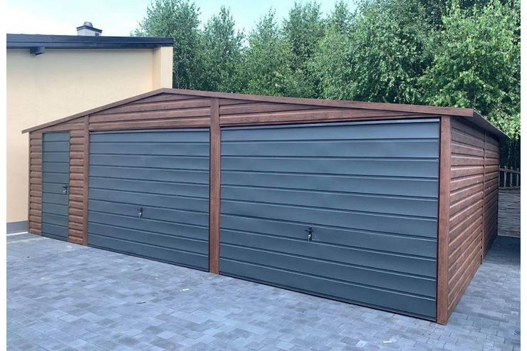 Blechgarage 8mx6m Farbe Walnuss Graphit Tor - Gartenh�user & Pavillons - Bild 1
