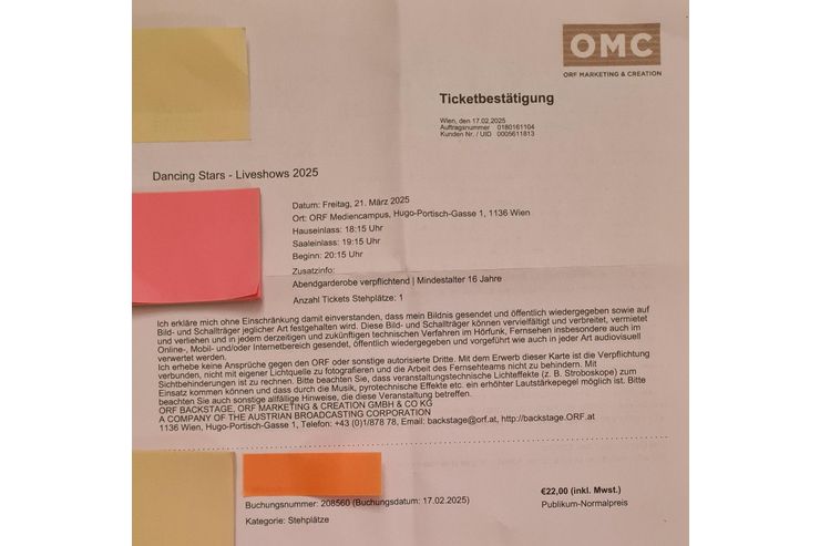 Dancing Stars Liveshow 21 3 2025 Ticket - Tickets - Bild 1