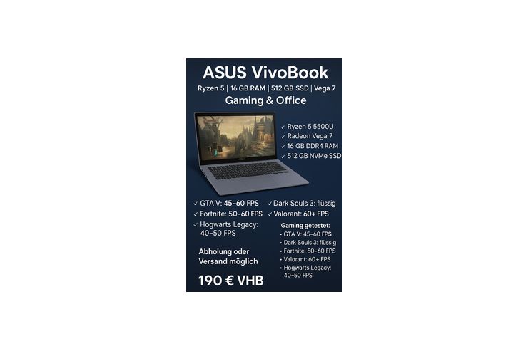 Gaming Laptop ASUS Ryzen 5 16GB 512GB SSD - Notebooks & Netbooks - Bild 1