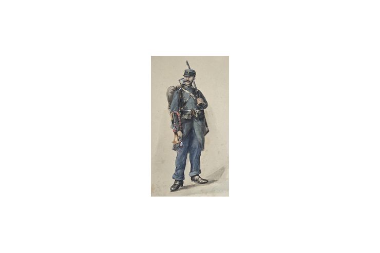 Antikes Aquarell Soldat 1880 gerahmt - Gem�lde & Zeichnungen - Bild 1
